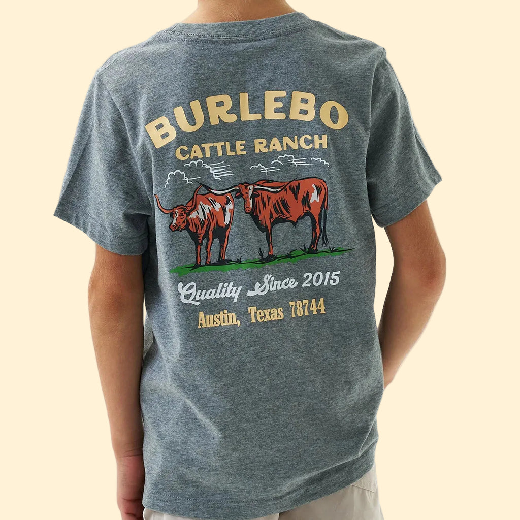 Gray t-shirt with Burlebo Cattle Ranch graphic 