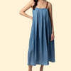 Woman wearing a blue dress 