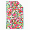Floral patterned fabric with pink, red, and green colors on a white background