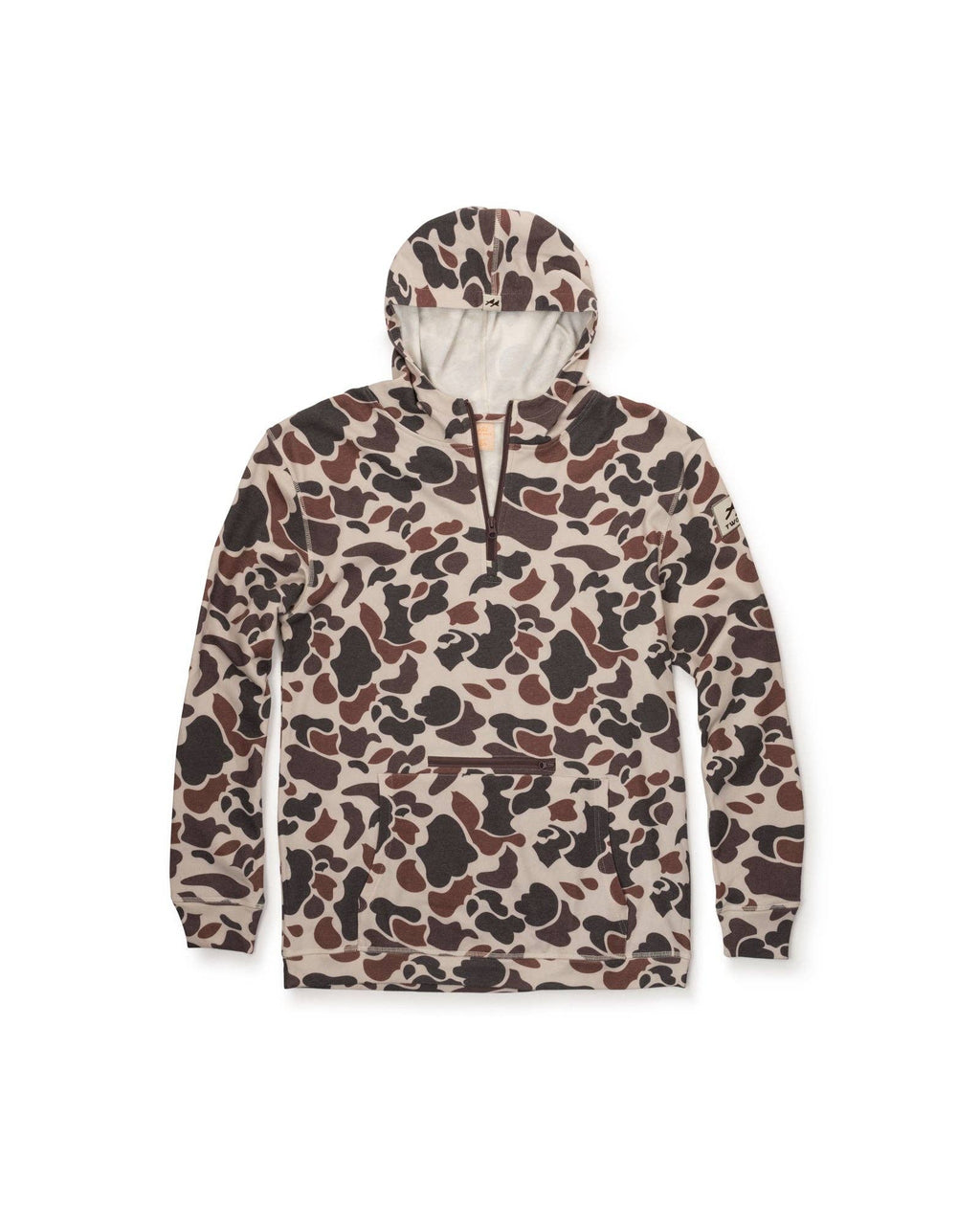 Camouflage-patterned hoodie on a white background