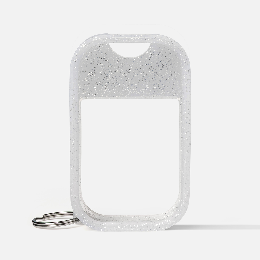 Clear phone case with glittery texture on a white background