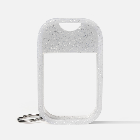 Clear phone case with glittery texture on a white background