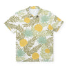 Short-sleeve shirt with a tropical leaf and pineapple pattern on a white background