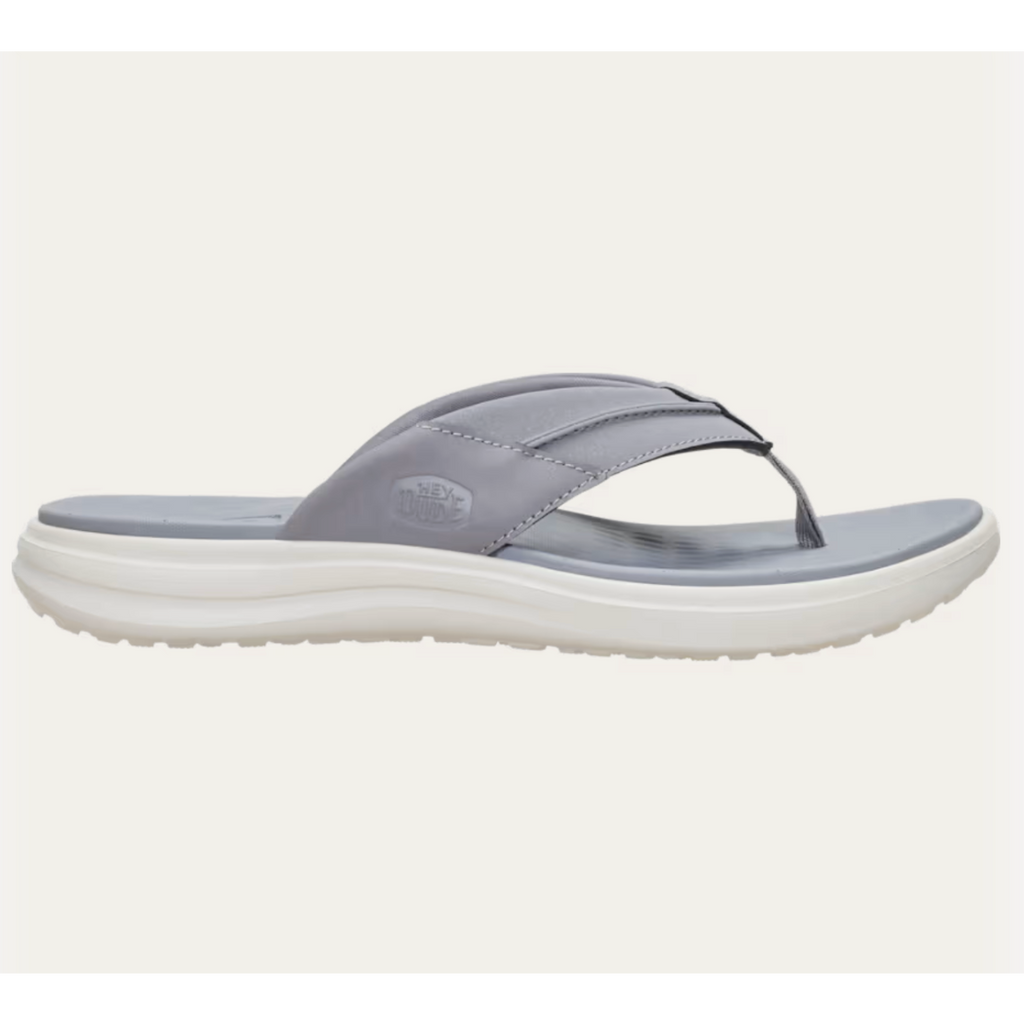 Grey flip flop with white sole