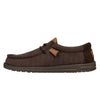 Brown slip-on shoe with a brand logo on a white background