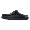 Black woven slip-on shoe with a gray sole on a white background
