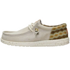 Light gray shoe with patterned heel on a white background