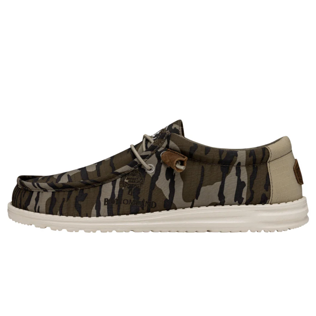 Camouflage-patterned shoes on a white background