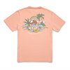 Pink t-shirt with a colorful graphic design on the back against a white background