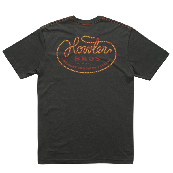 Black t-shirt with 'Howler Bros' logo on the back against a white background