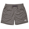 Gray shorts with a brand logo on a white background