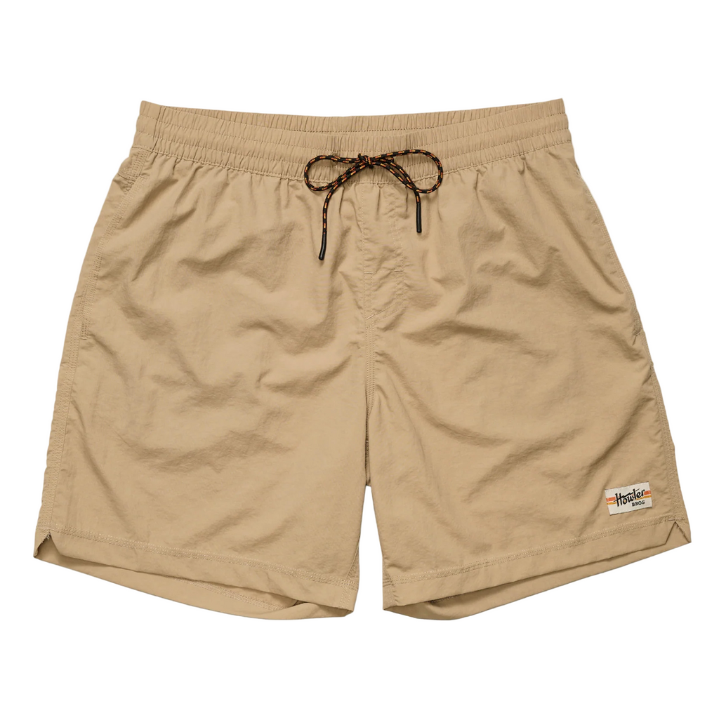 Beige shorts with a drawstring on a white background