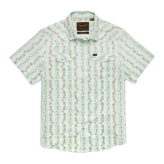 Short-sleeve shirt with a subtle pattern on a white background