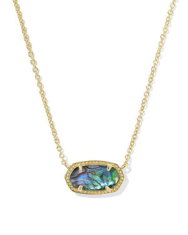 Gold necklace with a colorful pendant on a white background