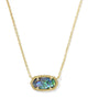 Gold necklace with a colorful pendant on a white background