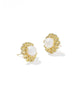 Gold earrings with white gemstones on a white background