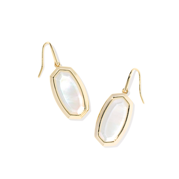 Gold earrings with white gemstones on a white background