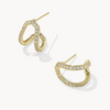 Gold hoop earrings with diamond accents on a white background