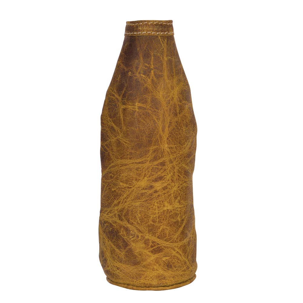 Brown leather bottle cover on a white background