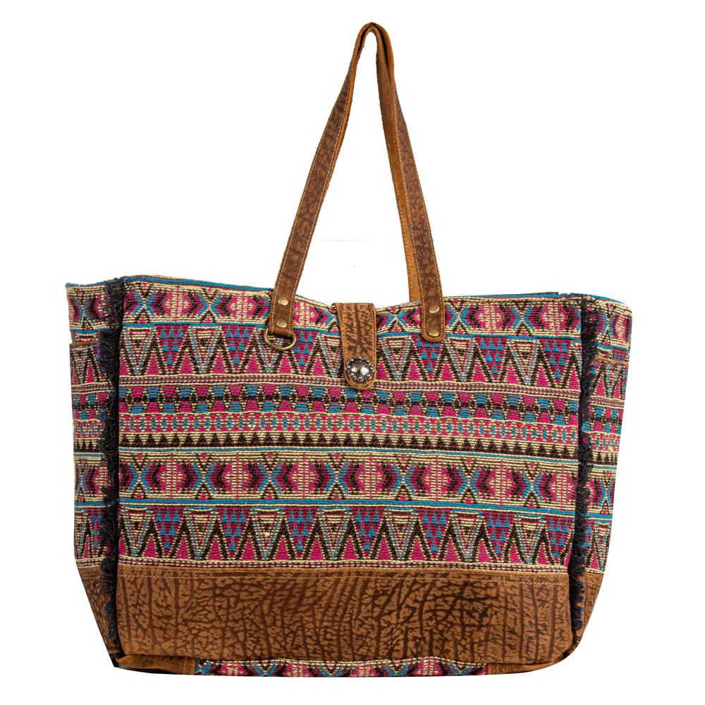 Large tapestry bag on a white background