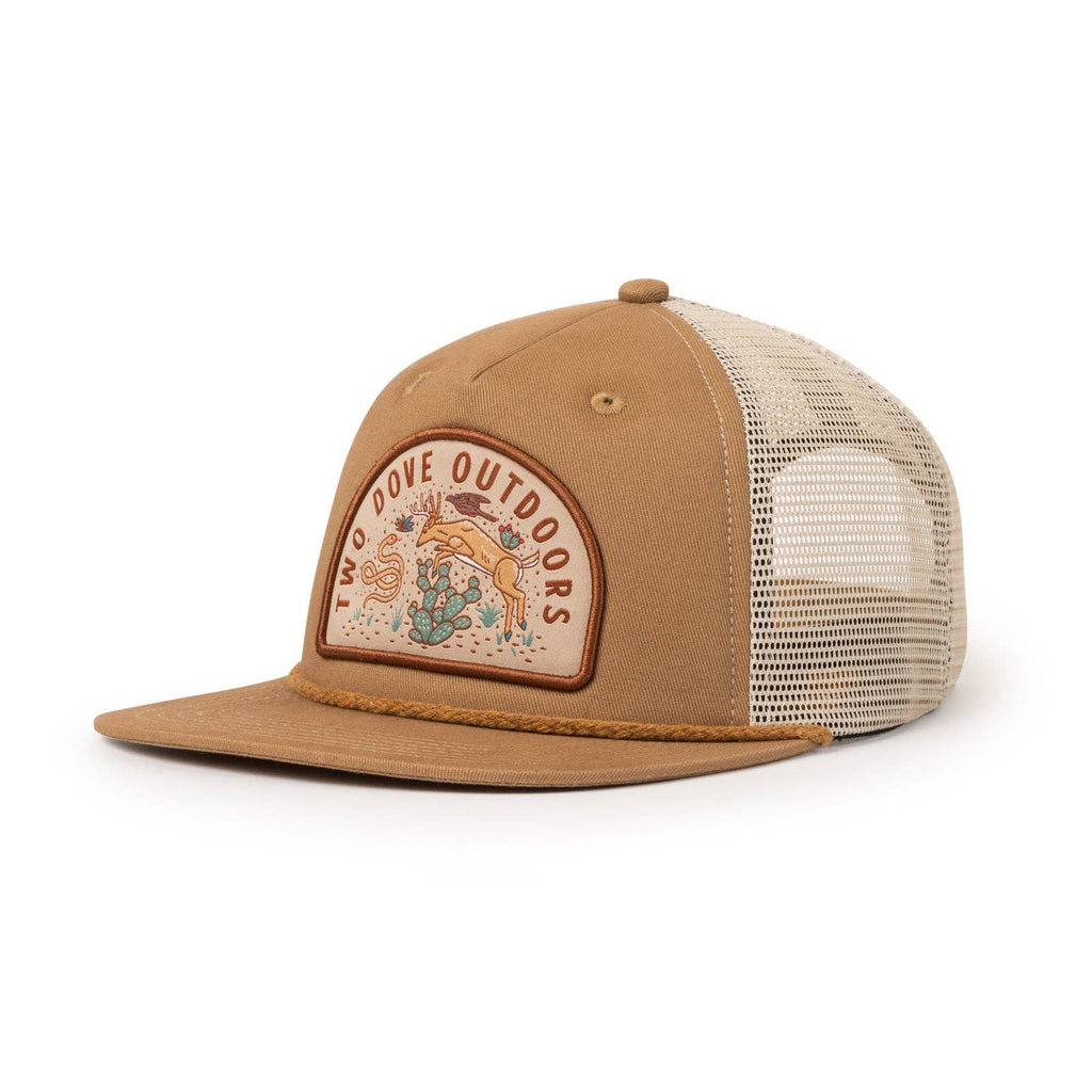 Brown and beige cap with a patch on a white background