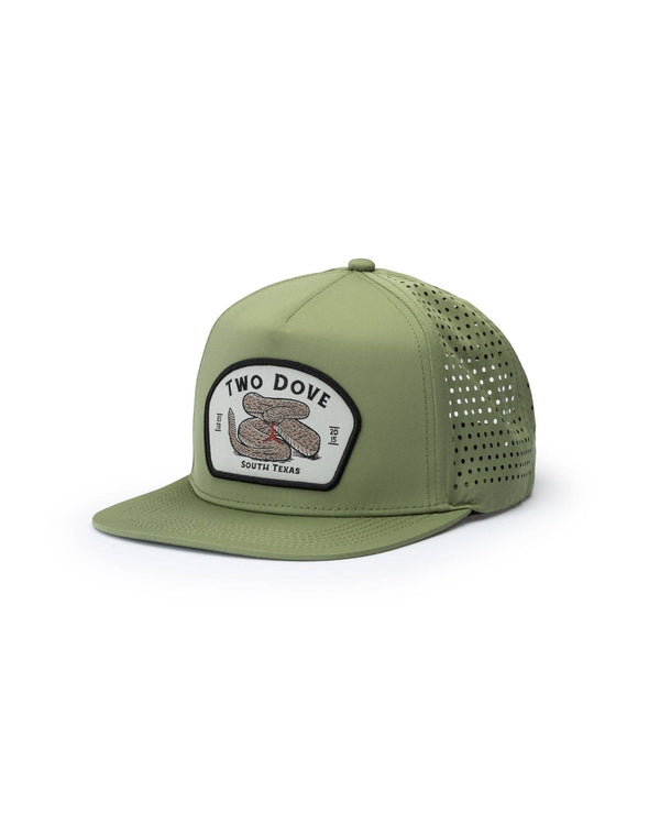 Green mesh cap with a patch on a white background