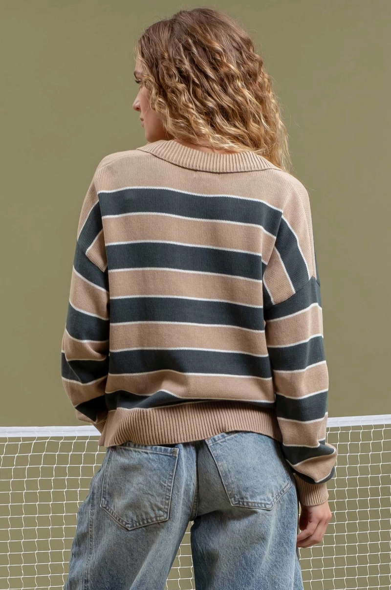 Lightweight Striped Polo Sweater