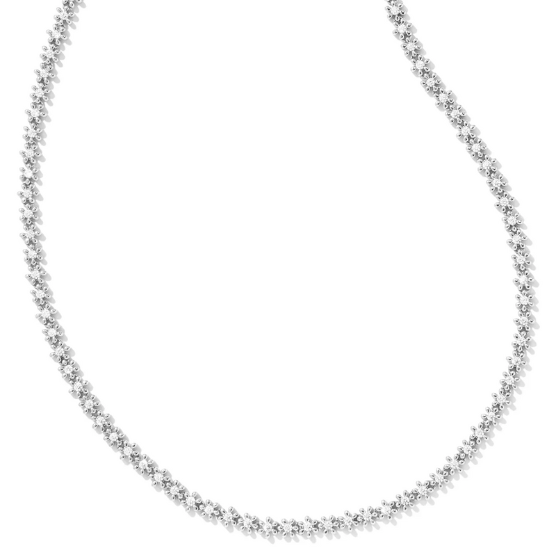 Nydia Silver Strand Necklace in White Crystal