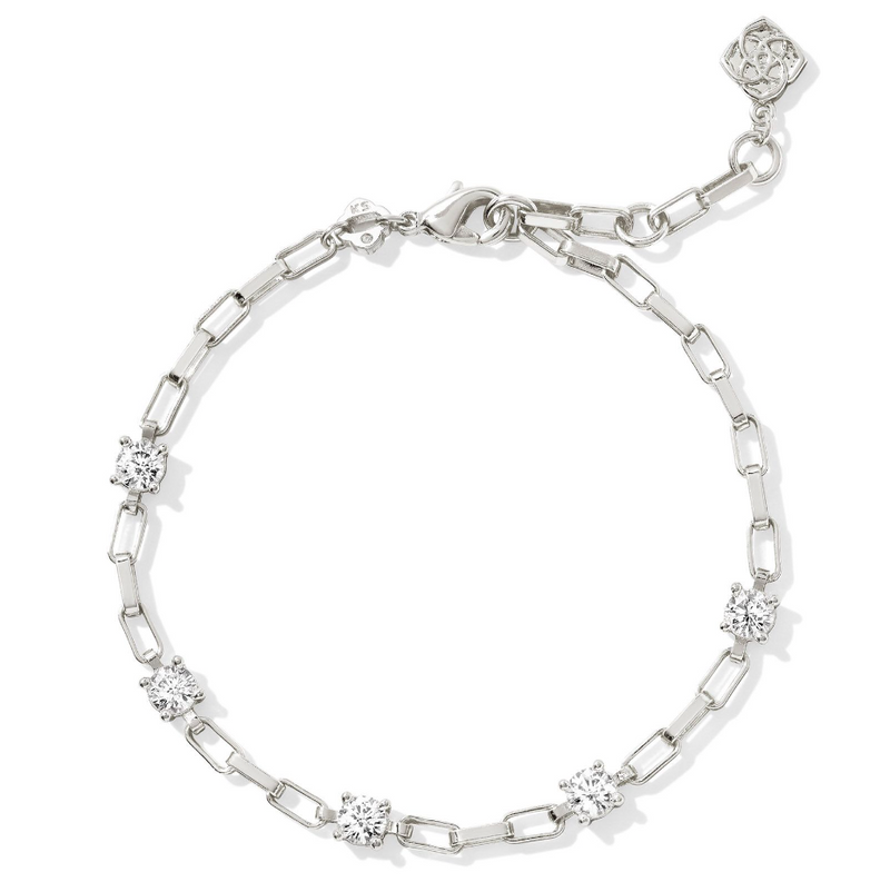 Lexi Silver Chain Bracelet in White Crystal