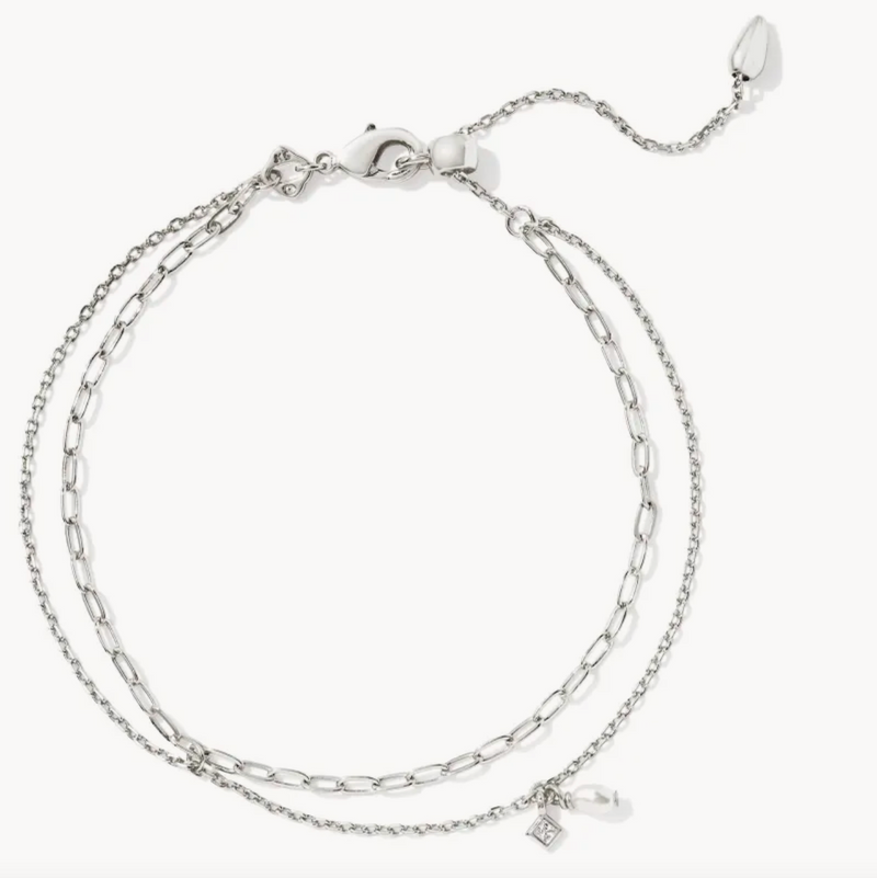 Eve Silver Multi Strand Bracelet in White Pearl