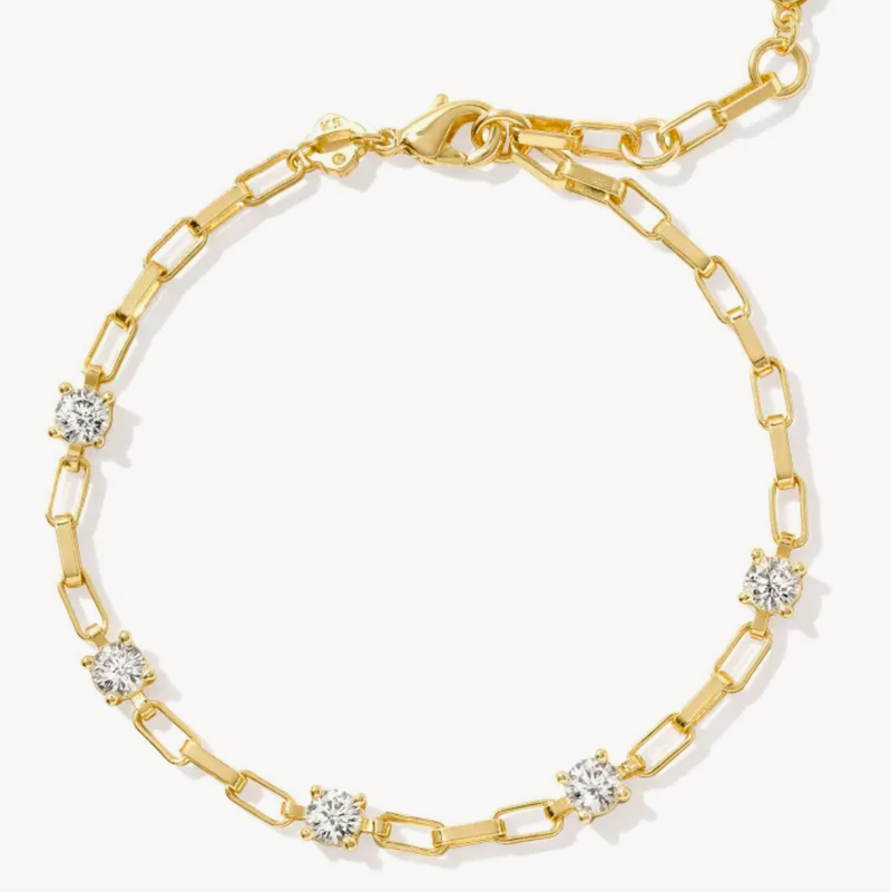 Lexi Gold Chain Bracelet in White Crystal