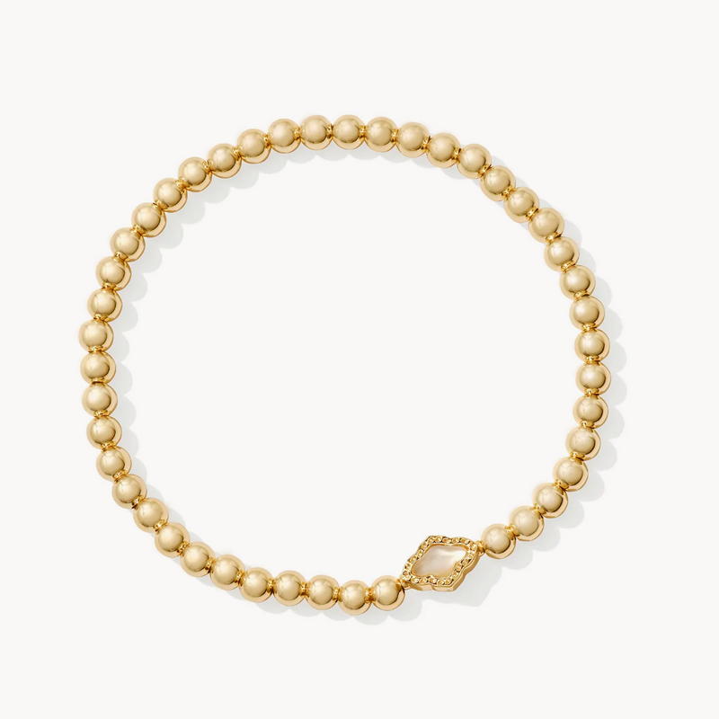 Abbie Gold Beaded Stretch Bracelet in Natural Mother-of-Pearl