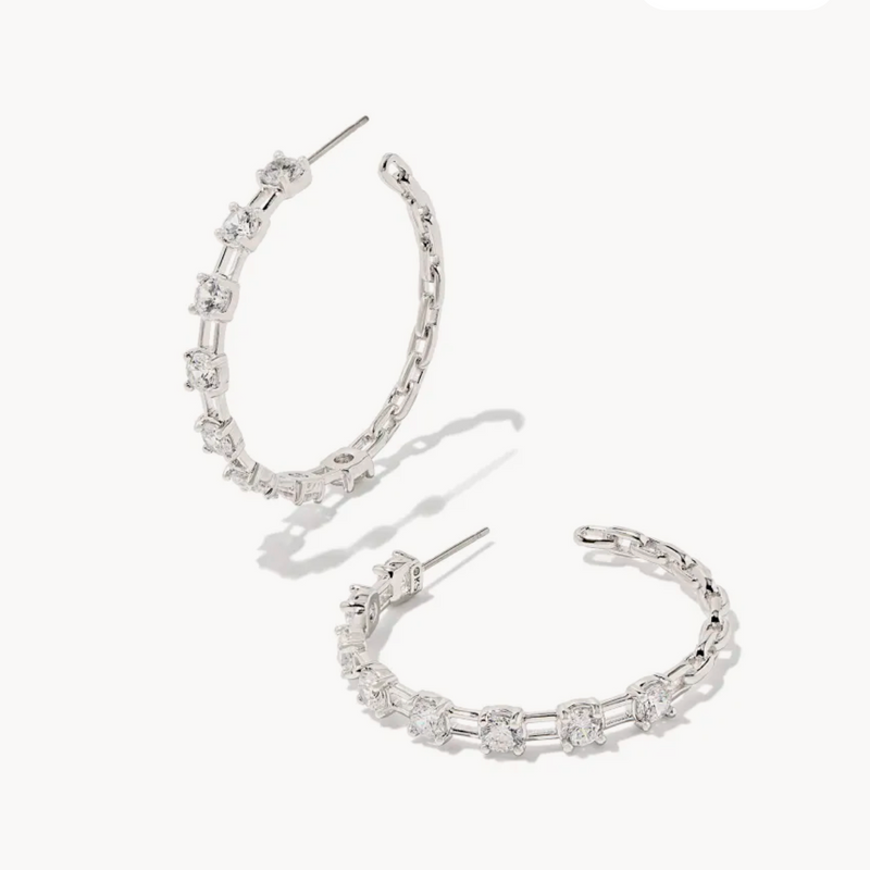 Lexi Silver Hoop Earrings in White Crystal