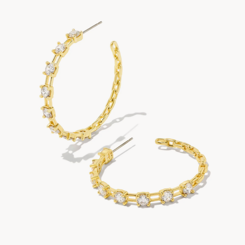 Lexi Gold Hoop Earrings in White Crystal