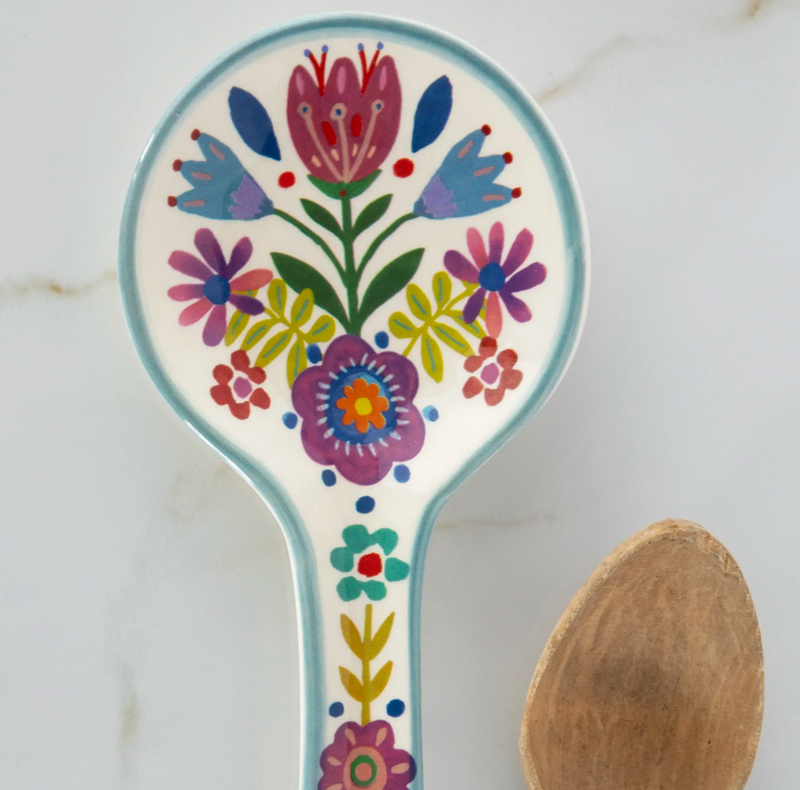 Ceramic Spoon Rest - Folk Flower