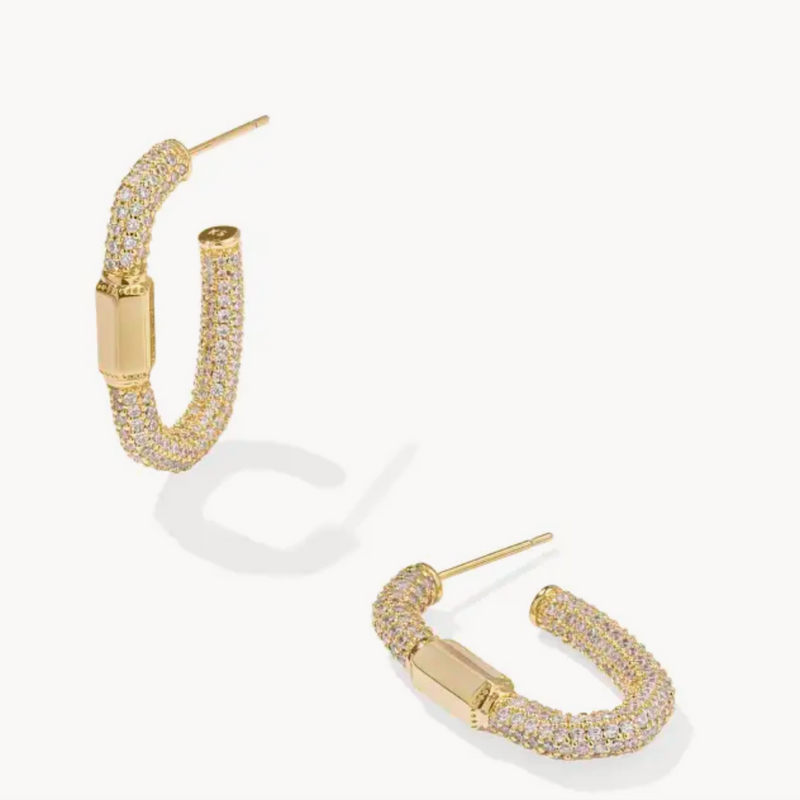 Emery Gold Hoop Earrings in White Crystal