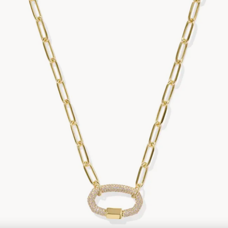 Emery Gold Link and Chain Necklace in White Crystal