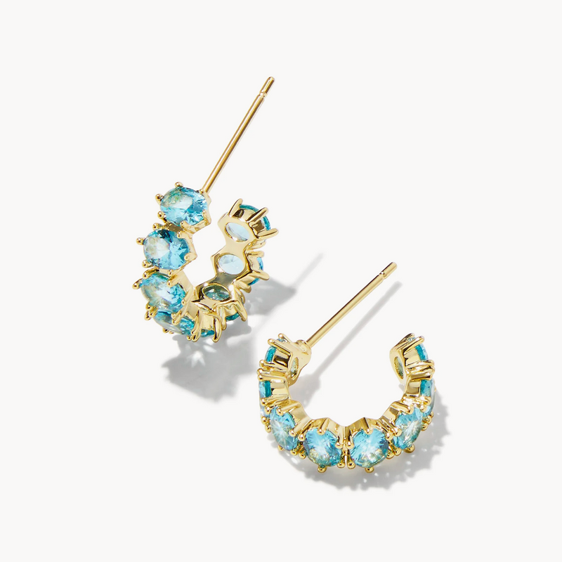 Cailin Gold Huggie Earrings in Aqua Crystal