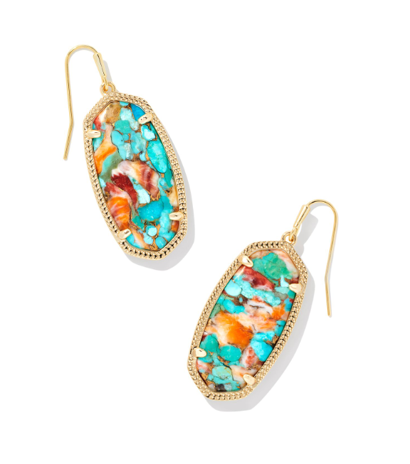 Kendra Scott Elle Gold Bronze Veined Turquoise Red Oyster