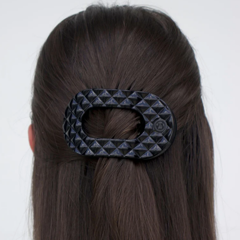 Flat Round Hair Clip | Jet Black Quilted