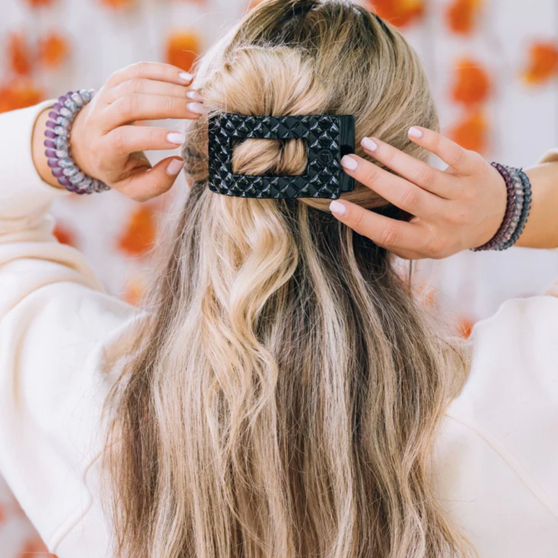 Flat Rectangle Hair Clip | Jet Black Quilted