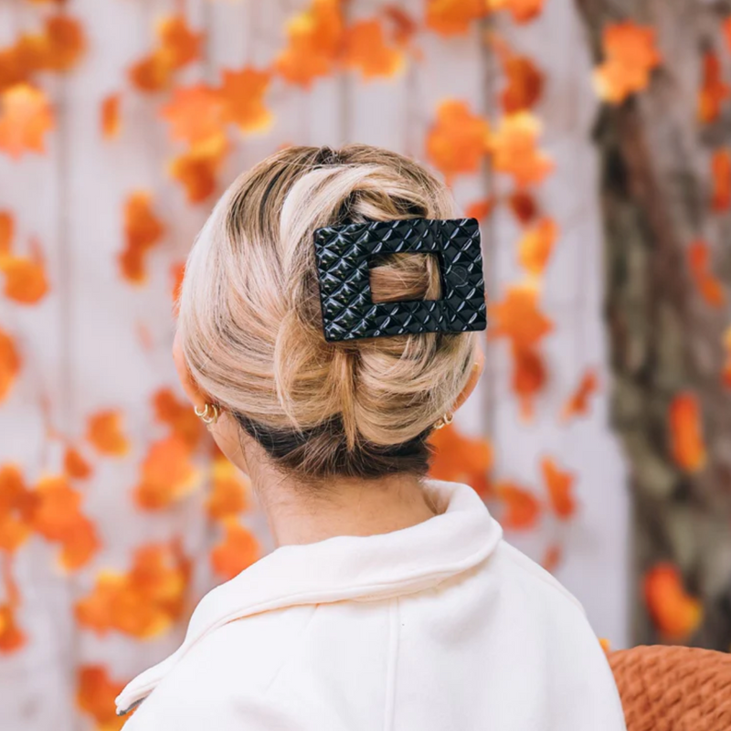 Flat Rectangle Hair Clip | Jet Black Quilted