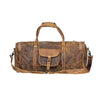 Brown leather duffel bag on a white background