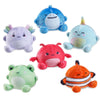 Set of colorful squishy plush toys resembling marine animals on a white background