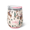 Wine tumbler with desert pattern and 'swig' branding on a white background