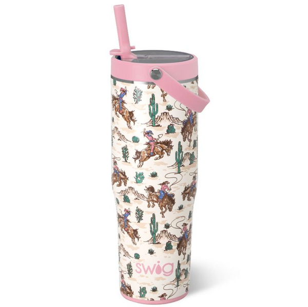 Tumbler with cowboy and cactus design on a white background