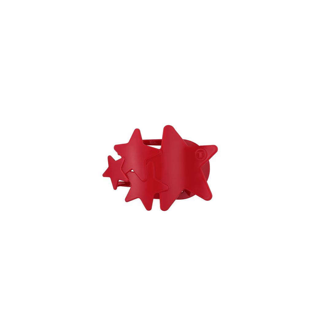 Red star-shaped object on a white background