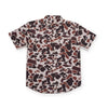 Short-sleeve shirt with a brown and beige abstract pattern on a white background