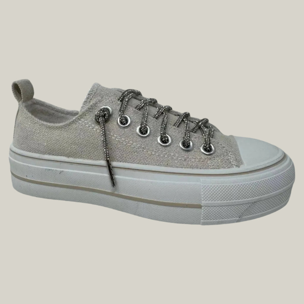 Silver glitter sneaker with white sole 