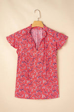 Floral Short Sleeve Crinkled Summer Blouse
